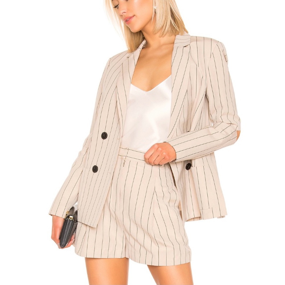 Tibi Tropical Wool Blazer with Sleeve Slit and Shorts with Removable Bow Set